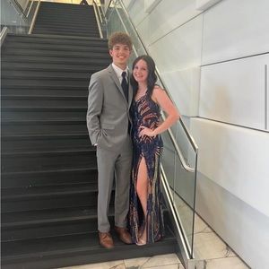 Navy blue sequin prom dress